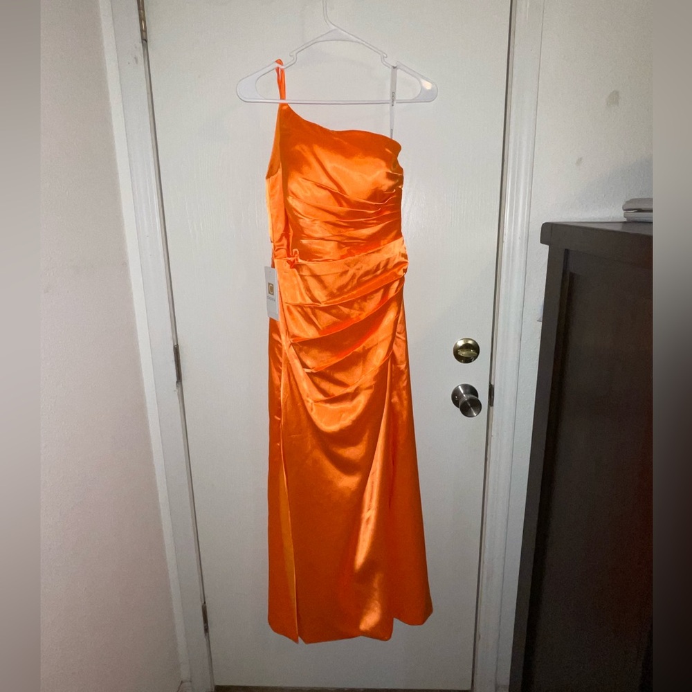 Orange One Shoulder Satin Bridesmaid Dress